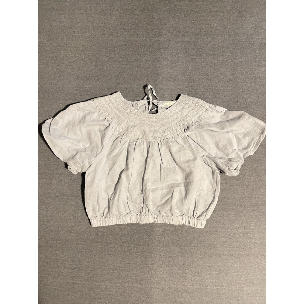 Chelsea‎ & Violet Light blue Boho Crop Top Large Embroidered Puff Sleeve